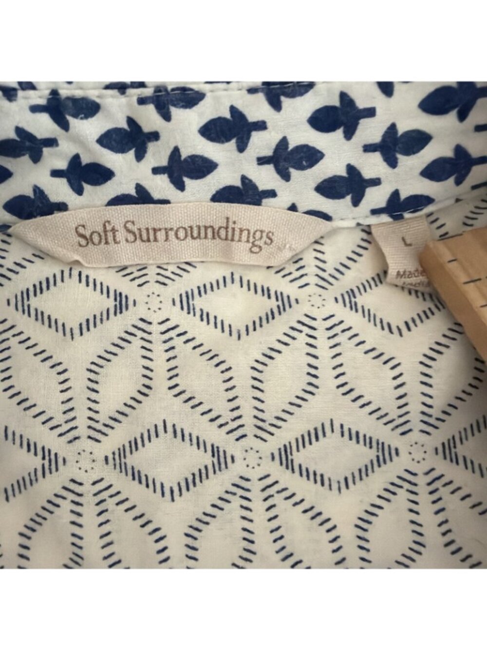 Soft Surroundings Patchwork Prairie Shirt Large Blue Floral Cottagecore Boho - Picture 6 of 11